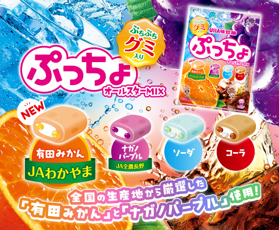 全国の生産地から厳選した「有田みかん」と「ナガノパープル」を使用！４つの味が楽しめる『ぷっちょ袋 ４種アソート』登場！