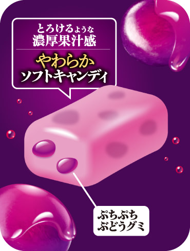 とろけるような濃厚果汁感 やわらかソフトキャンディ／ぷちぷちぶどうグミ