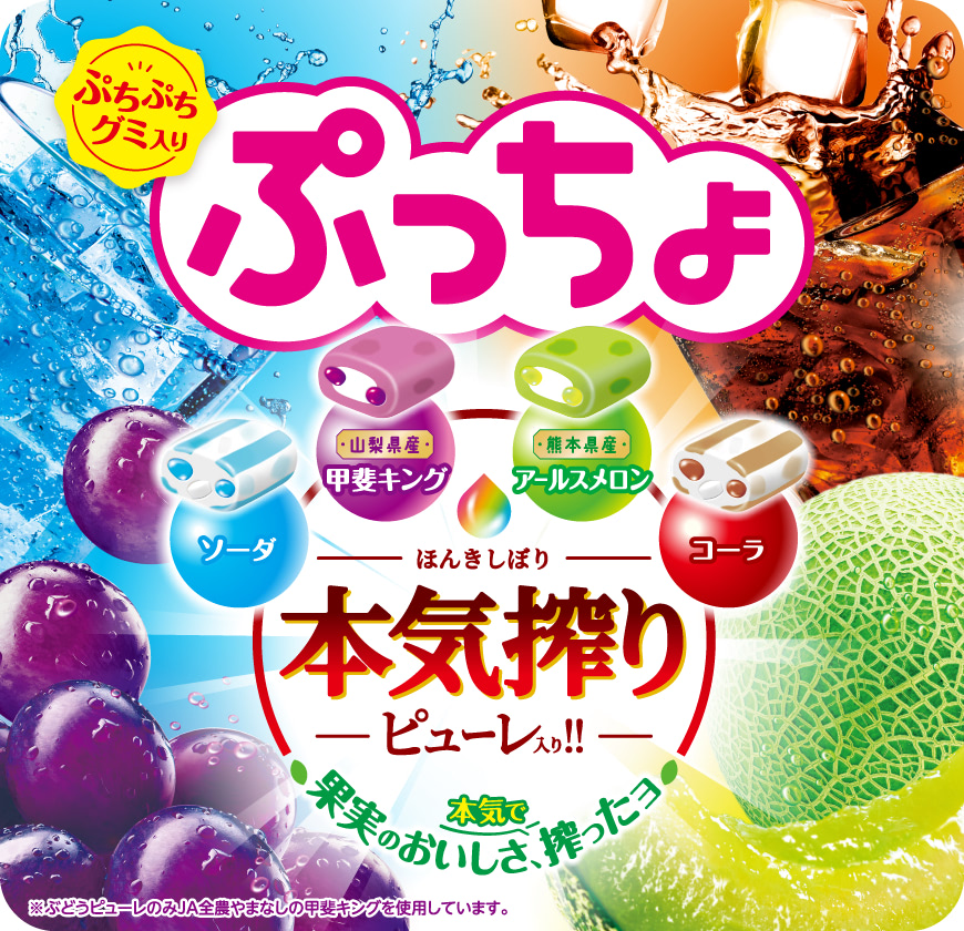 果実のおいしさ、本気で搾ったヨ　本気搾りピューレ入りのぷっちょ！