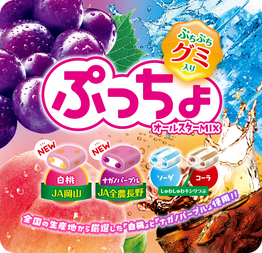 ぷっちょ袋　４種アソート - 全国の生産地から厳選した「白桃」と「ナガノパープル」使用！