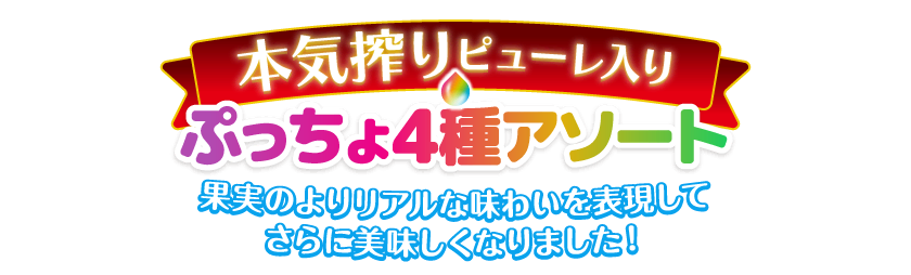本気搾りピューレ入り　ぷっちょ４種アソート　果実のよりリアルな味わいを表現してさらに美味しくなりました！